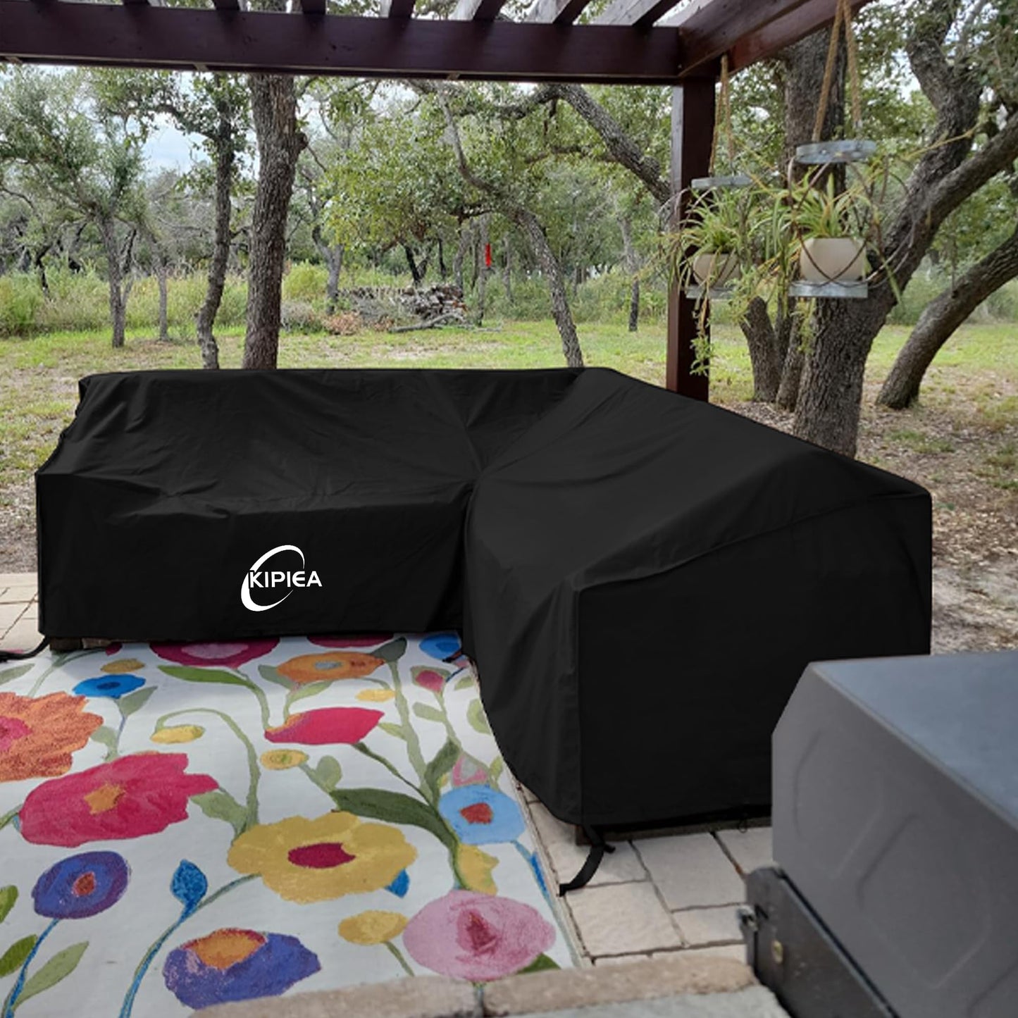 Kipiea Patio L-Shaped Sectional Sofa Cover, 420D Heavy-Duty Oxford Fabric Outdoor Sectional Cover with 6 Windproof Buckles, No Tears Anti UV No Fading (Right Facing, 104" x 83" L x 33.5" D x 31" H)