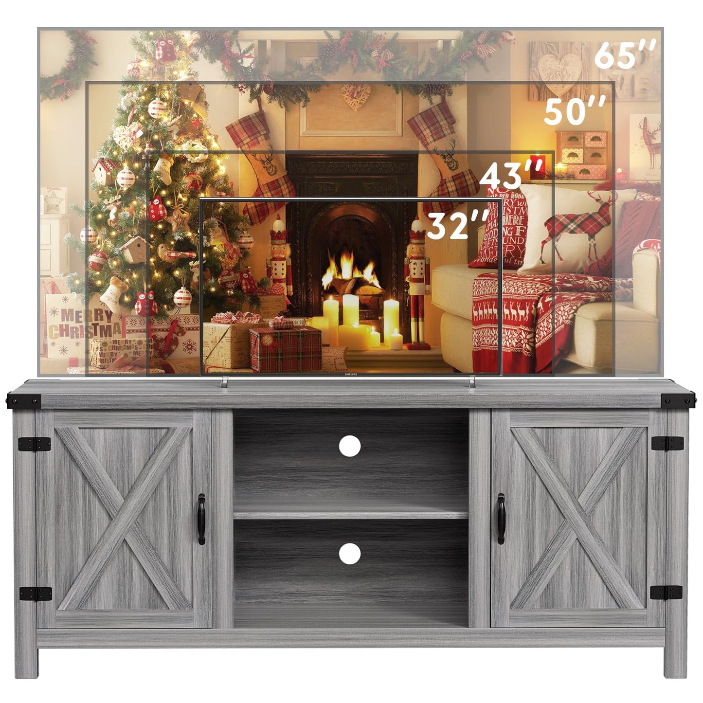 YESHOMY Modern Farmhouse TV Stand with Two Barn Doors and Storage Cabinets for Televisions up to 65+ Inch, Entertainment Center Console Table, Media Furniture for Living Room, 58 Inch, Gray Wash