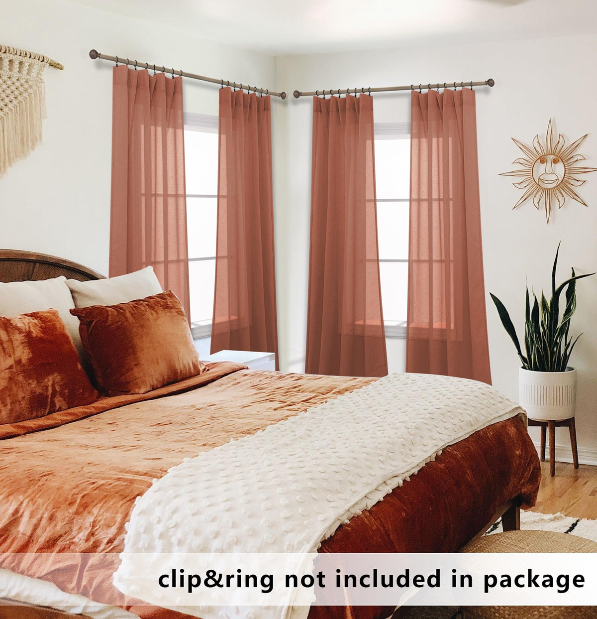 Terracotta Curtains Extra Long for Living Room 2 Panels Rod Pocket Home Fashion Airy Elegant Sheer Window Drapes for Patio Sliding Door French Dining Doorway Wedding Backdrop Home Decor 52 x 108 Inch