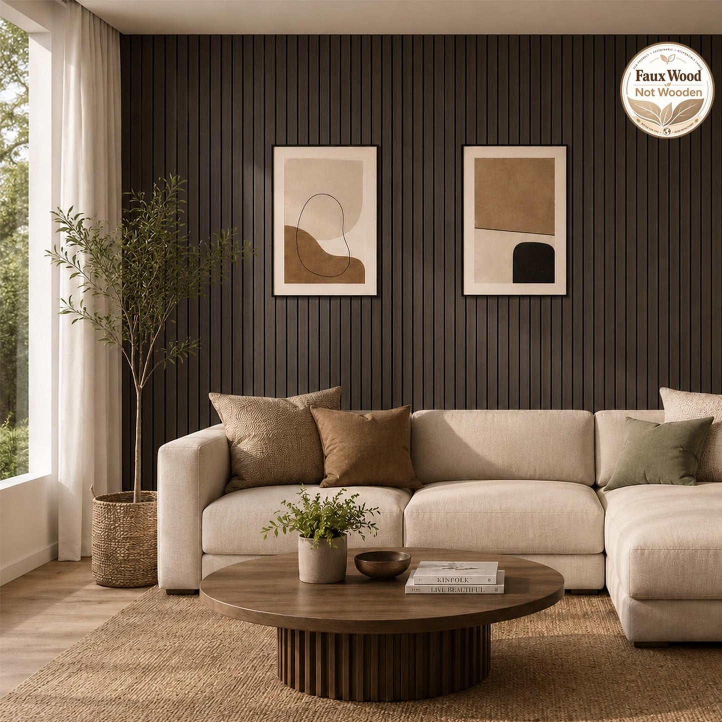 Hrboat Peel and Stick PVC Slat Wall Panel, 3D Faux Smoked, 236 x 15.75 in