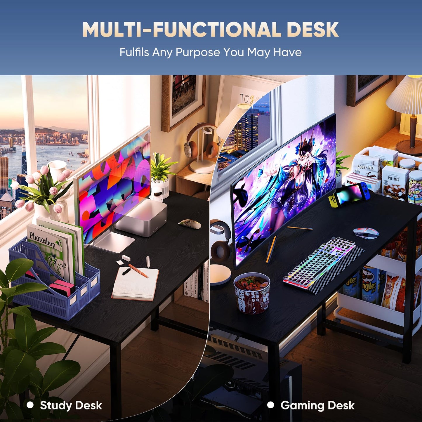 DUMOS 47 Inch Computer Desk for Home Office, Modern Writing Study Table Simple Modern Style for Bedroom Small Space, Large Work Desks with X-Shaped Reinforcement, Wood Brown