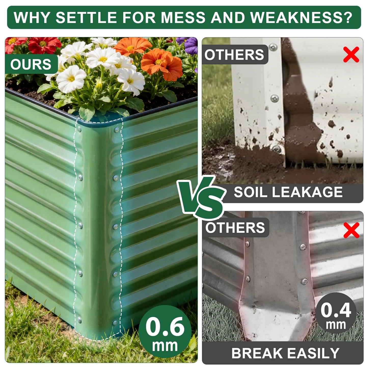 IGOHEALS 6x3x2 Ft Galvanized Steel Raised Garden Bed, Green, 1 Pack