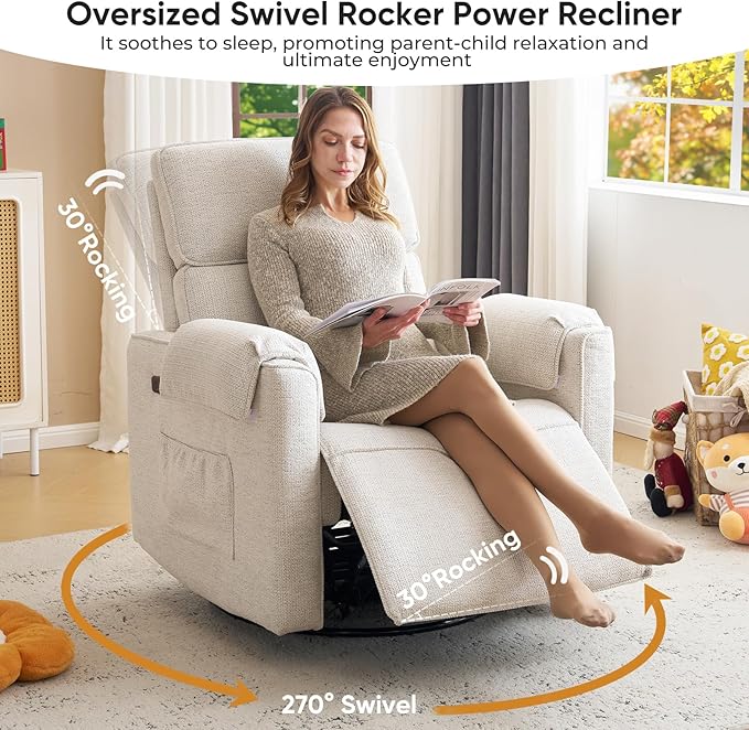 24" Extra Wide Swivel Rocker Recliner Chair