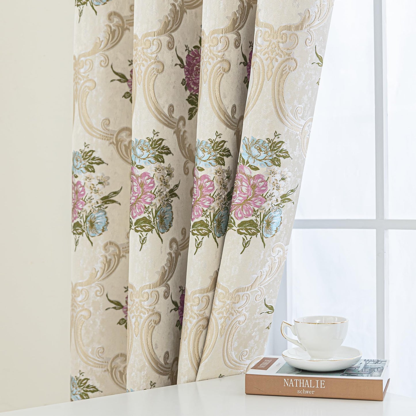 Loom and Mill Luxury Jacquard Curtains for Bedroom Living Room, European Style Curtains 2 Panels with Tiebacks, Elegant Window Curtain for Holiday Banquet Party Decor(52”Wx84”L, 2 Panels)