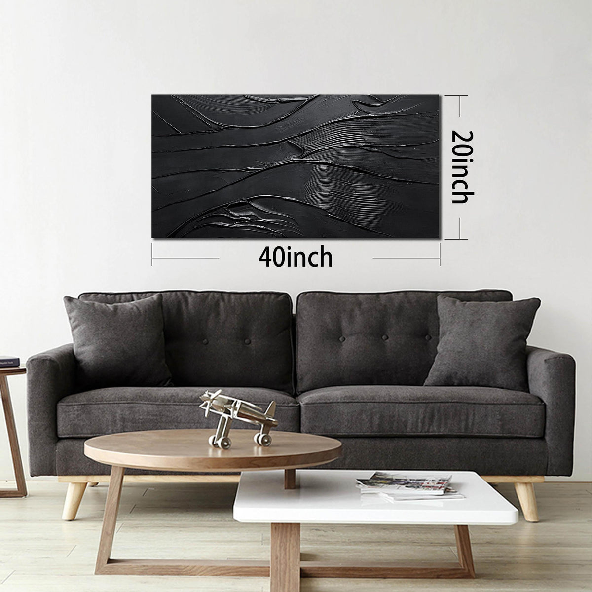 CGXART Abstract Painting Wall Art For Living Room Black Painting Wall Decor For Bedroom Modern Wall Art For Bathroom Size 20 x 40 Inch