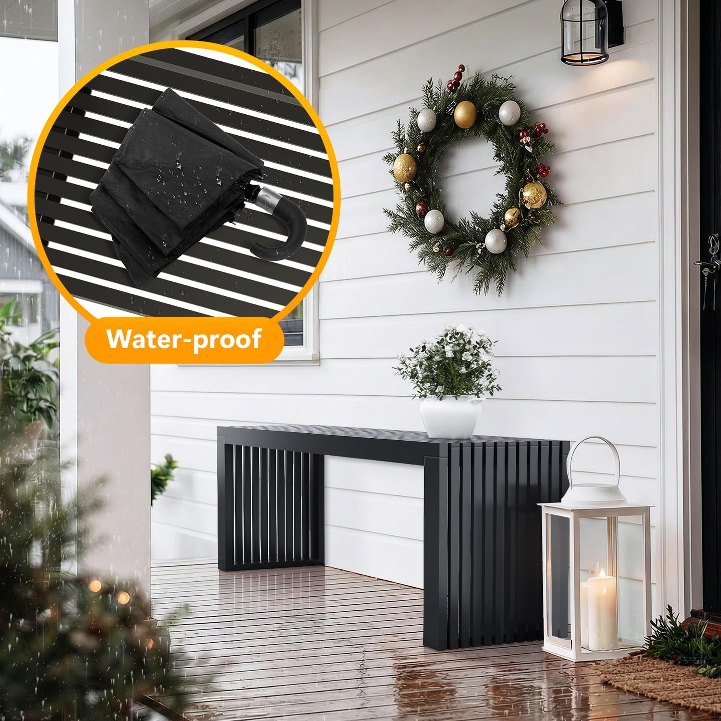 Toolola Bamboo Dining Bench, 35-inch Sleek Design Entryway Shoe Rack Bench, Indoor Kitchen Table Bench, Waterproof Outdoor Bench, Black