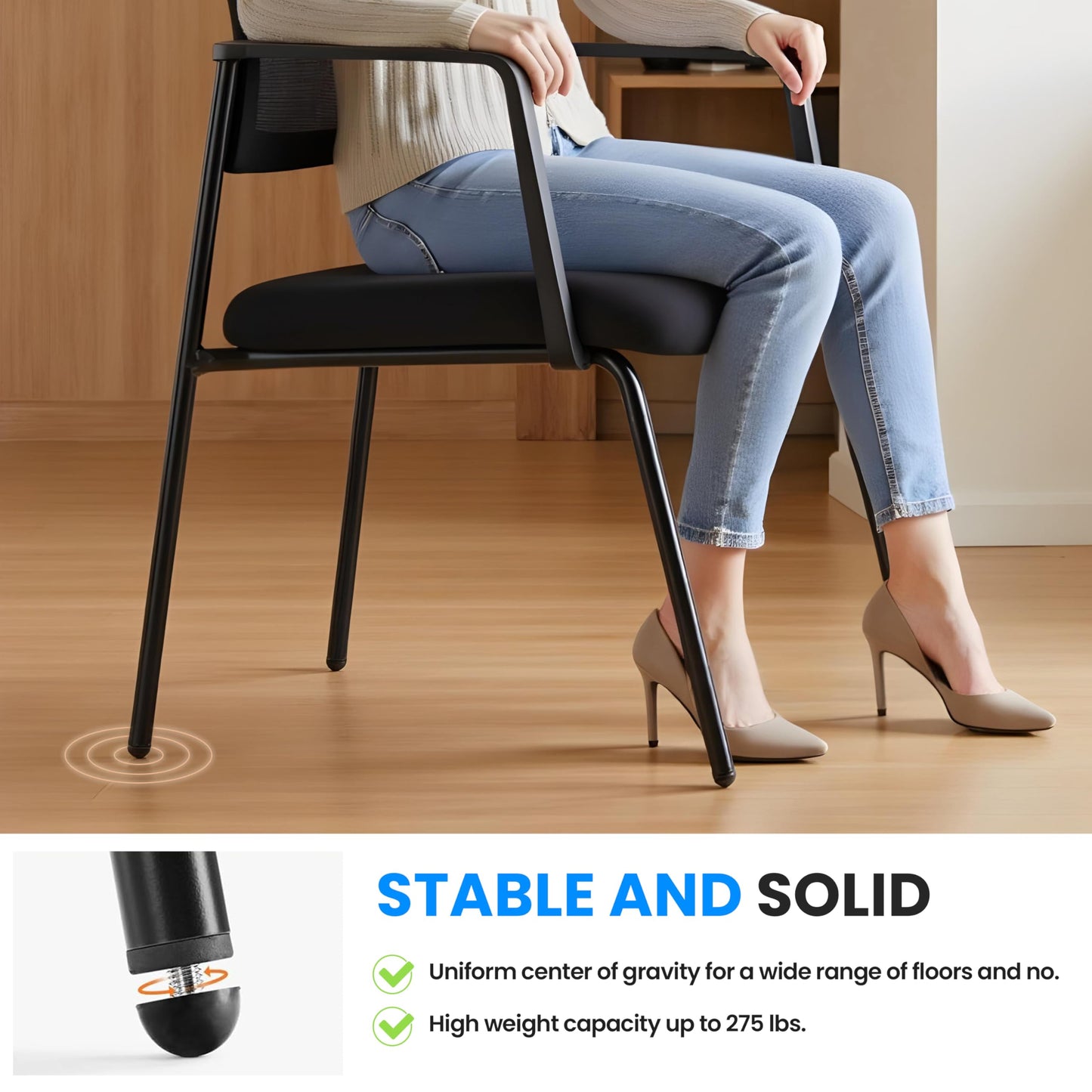 Simple Deluxe Guest Waiting Room Office Arm Chairs 2 Pack No Wheel for Reception Meeting Conference, Stacking Padded Fabric Seat, Mesh Back & Ergonomic Support Rest for Lobby Home Computer Desk