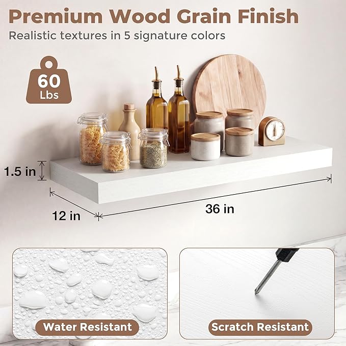 12 inch Deep Floating Shelves for Wall, 36 inch Wide Engineered Wood Wall