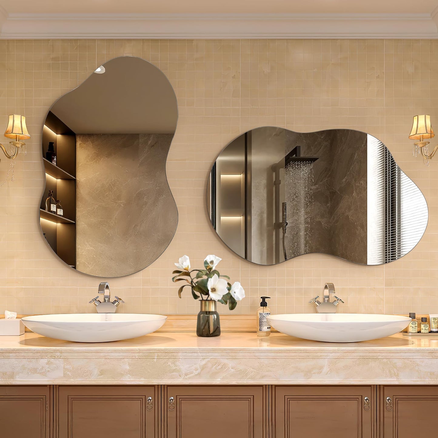 Dorlicecass Bathroom Mirror - Irregular Wall Mirrors Decorative 20"x36" Asymmetrical Tempered Glass Frameless for Vanity, Bedroom, Living Room, Cloakroom, Entryway