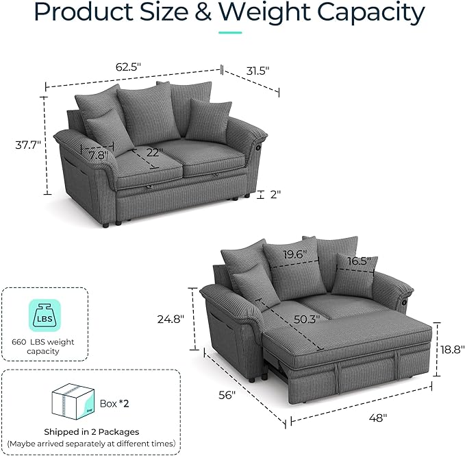 LINSY HOME Sectional Loveseat Sofa