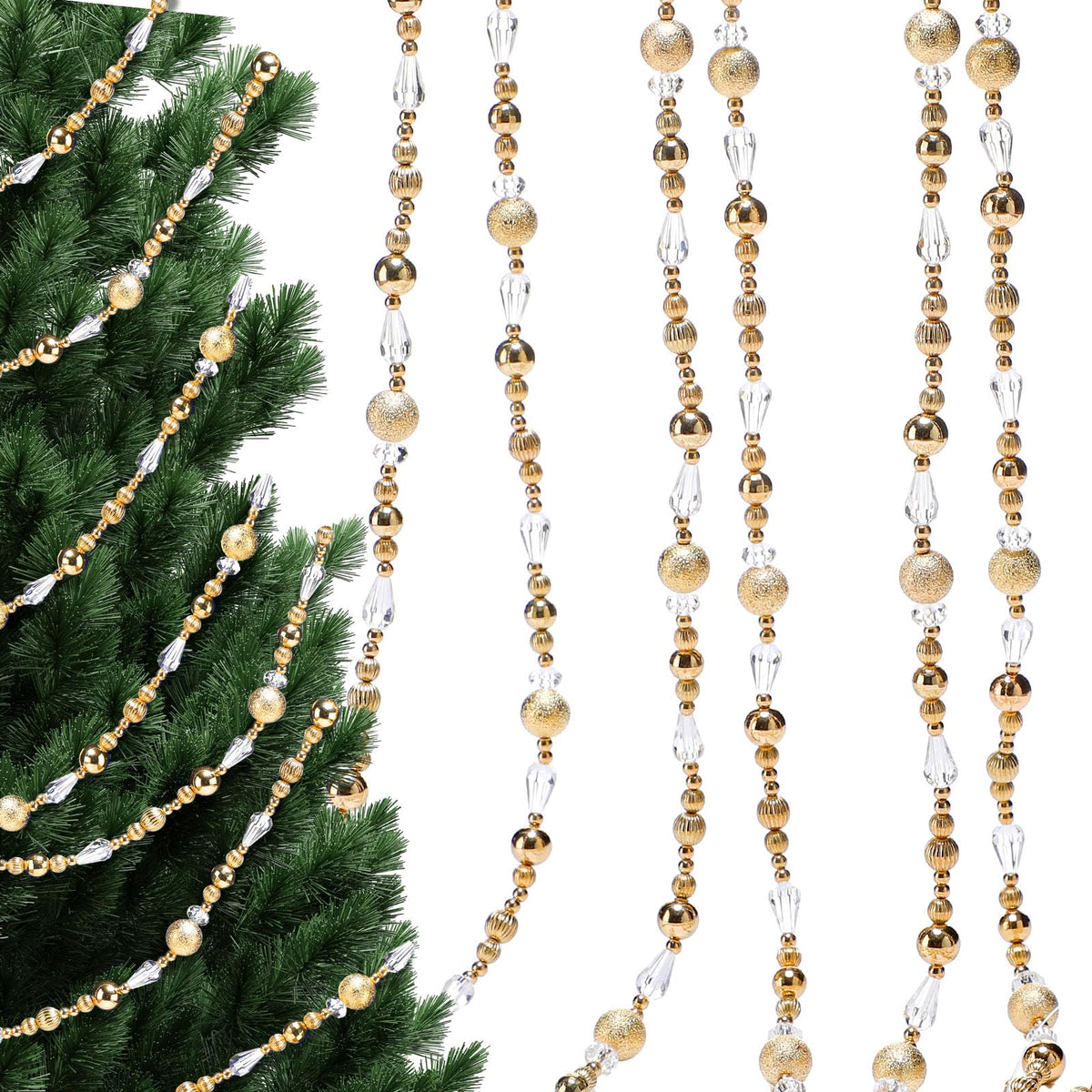 Highergo 16ft Christmas Tree Bead Garland Retro Bead Garland Candy Christmas for Tree Party Supplies Staircase Fireplace Hanging Ornaments (Gold,Ornaments)