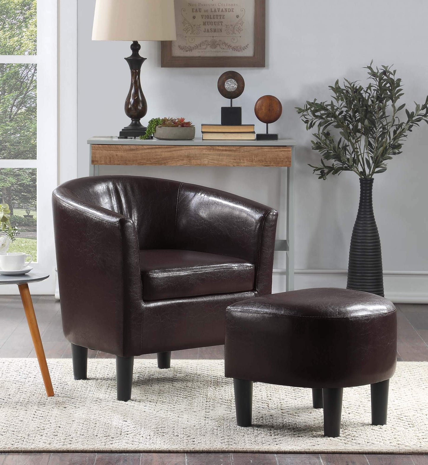 Convenience Concepts Take a Seat Churchill Accent Chair with Ottoman, Espresso Faux Leather