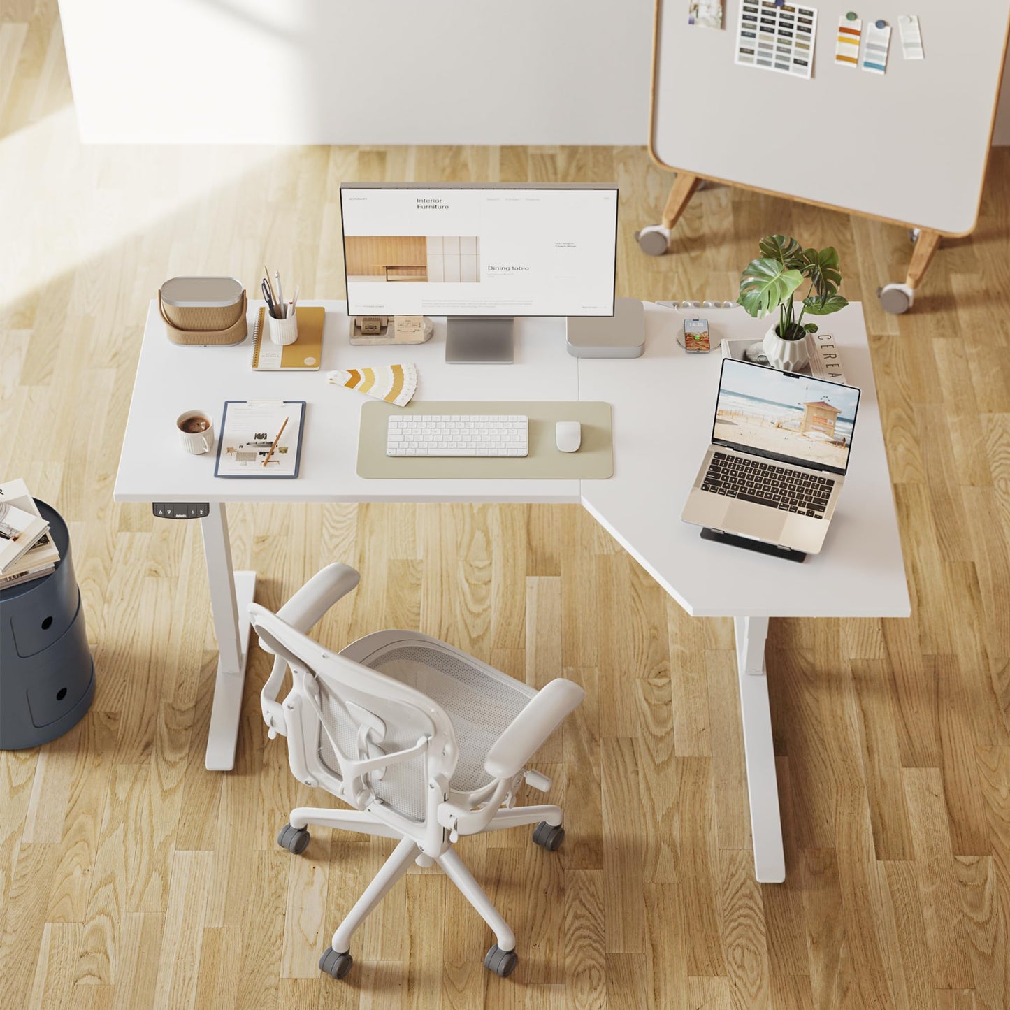Agilestic Electric Standing Desk, Height Adjustable Desk, 55 x 32 Inch Sit Stand up for Work Office Home, L Shaped Ergonomic Rising Computer Table with Memory Preset, White