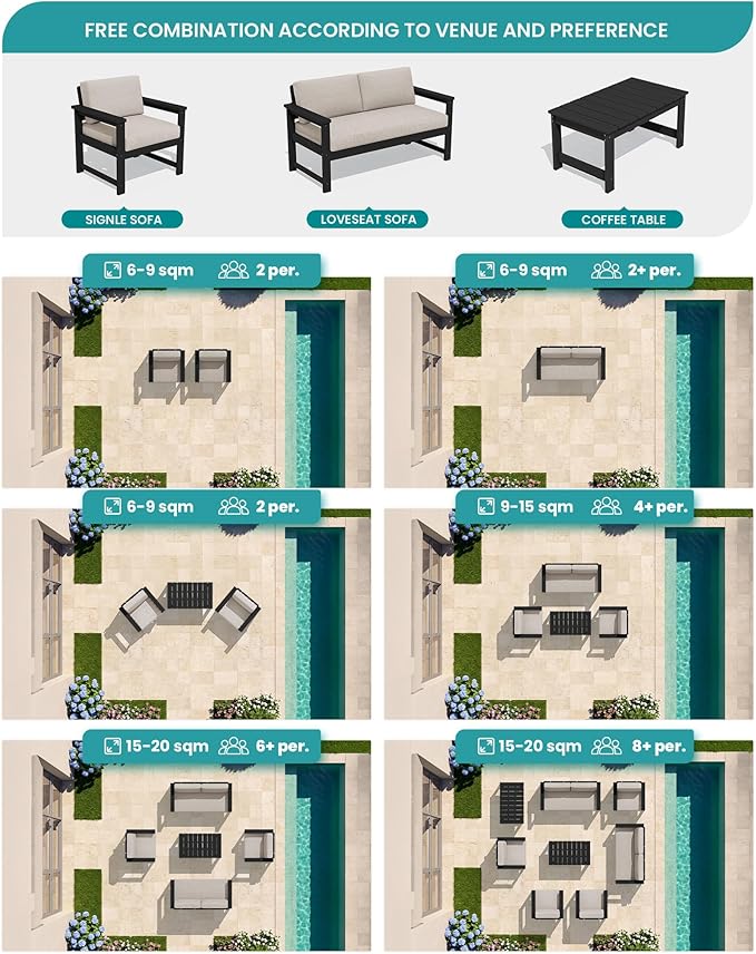 SERWALL 4 Pieces HDPE Outdoor Sofa Set