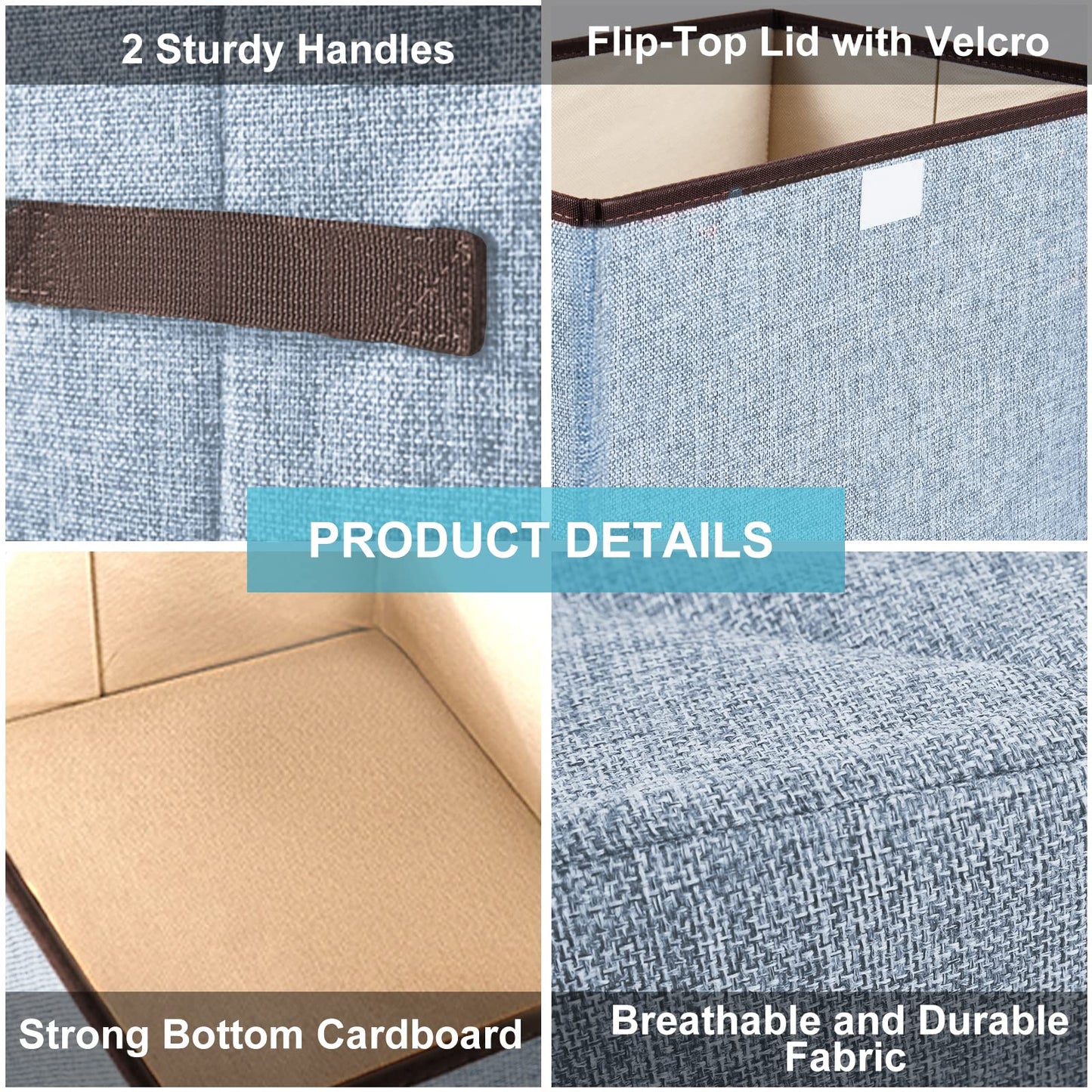 Bagnizer Foldable Storage Bins with Lids, Decorative Storage Baskets, Large Storage Boxes for Home, Office, Bedroom, Closet, Blue, Medium, 4 Pack 14.6 x 9.5 x 9.5”