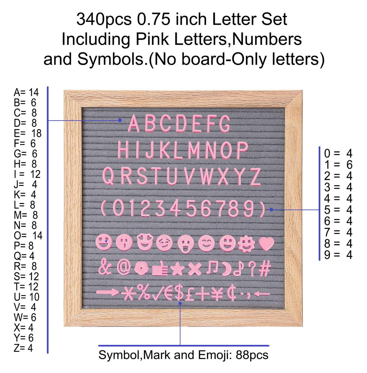 G GAMIT Felt Letter Board Letters Sets - Pre-cut 340pcs 3/4 Inch(0.75") Pink Letters with Canvas Bag(No Board Included)