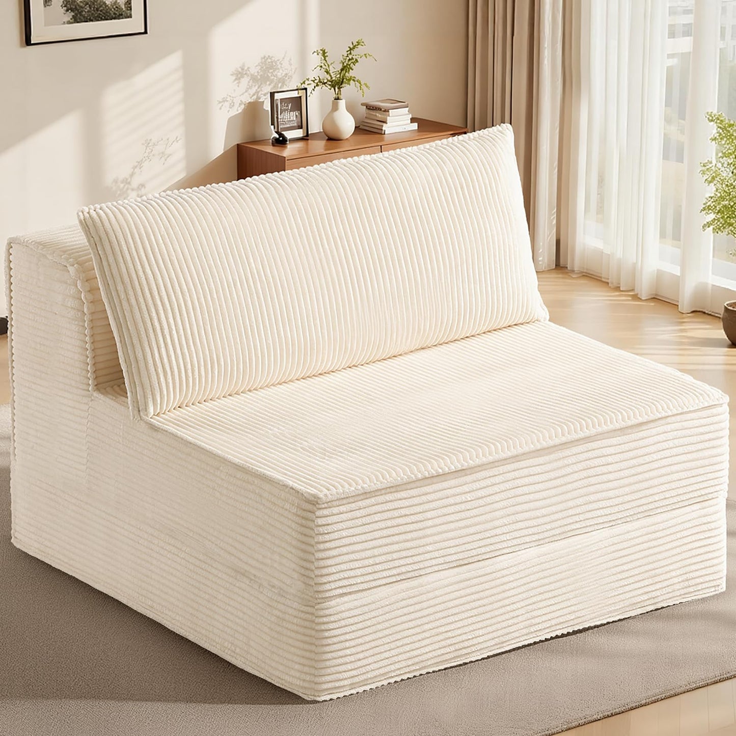 NLDD Convertible Sofa Bed, Fold Out Loveseat Sleeper Sofa Chair with Pillow, Folding Sofa Bed with Back Support, Portable Chair Bed Comfy Floor Lounge Sofa for Living Room Bedroom Guest Room, Beige