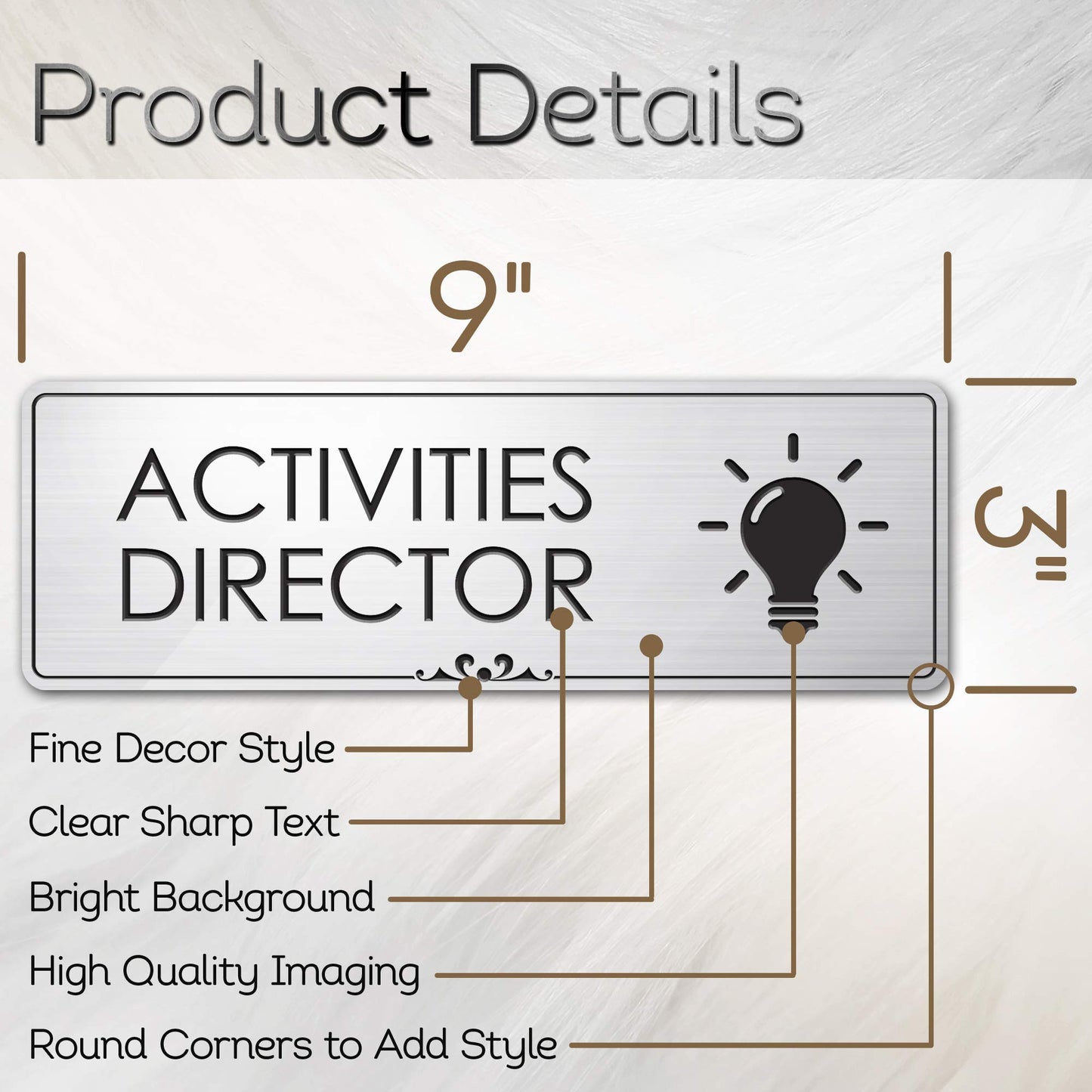 Activities Director Sign Funny Desk Gifts Sign, Brushed Silver, Engraved, 3" x 9", Fade Resistance, Indoor/Outdoor Use, USA MADE By My Sign Center