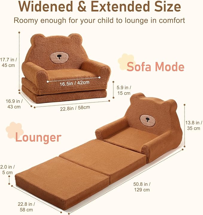 little dove Extra Wide Soft Toddler Couch Fold Out, Comfy Toddler Chair