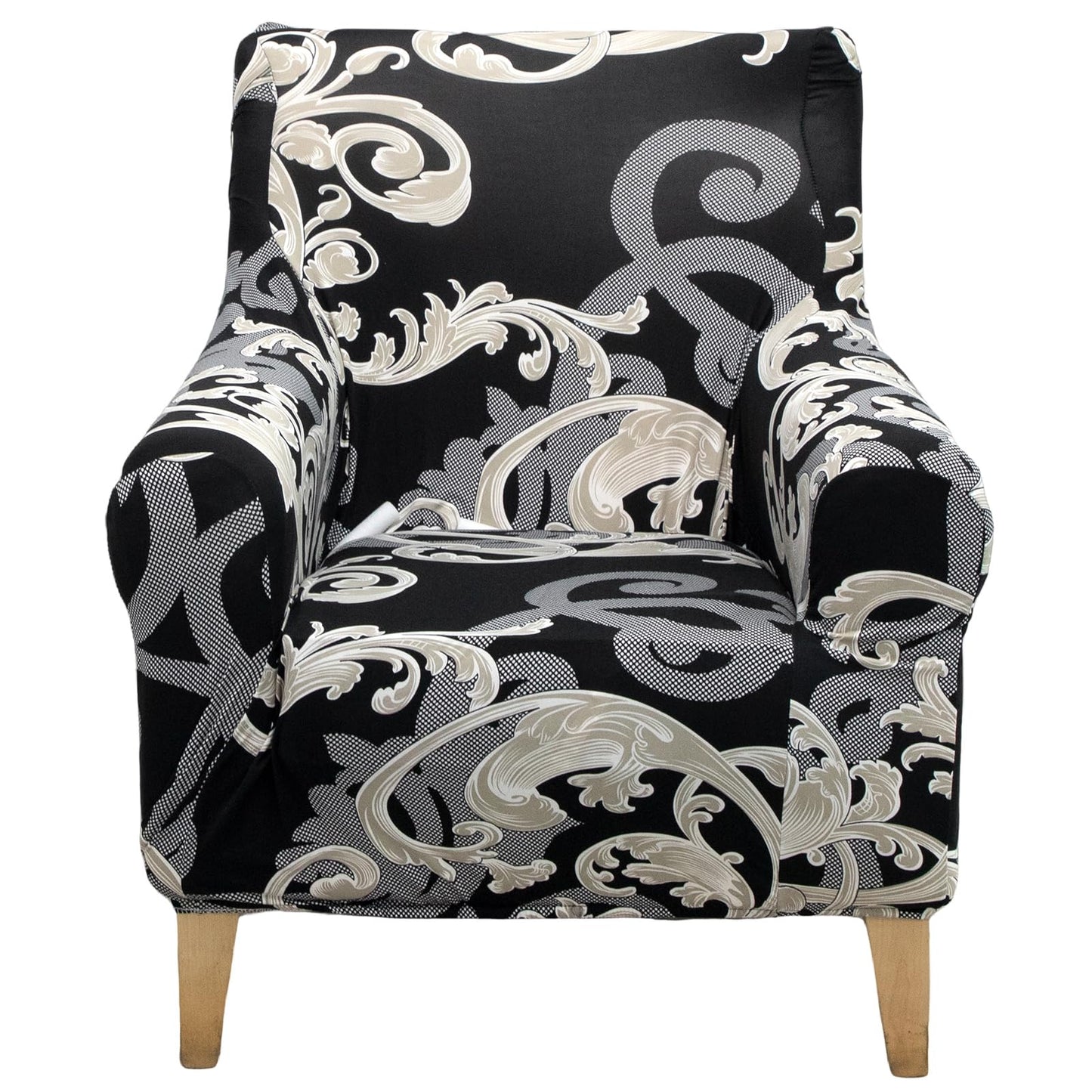 Adigau Printed Armchair Covers 1-Piece Elastic Chair Slipcovers with Arms Reception Office Reading Sofa Cover Washable Furniture Protector for Living Room Light Luxury(Black Wave)