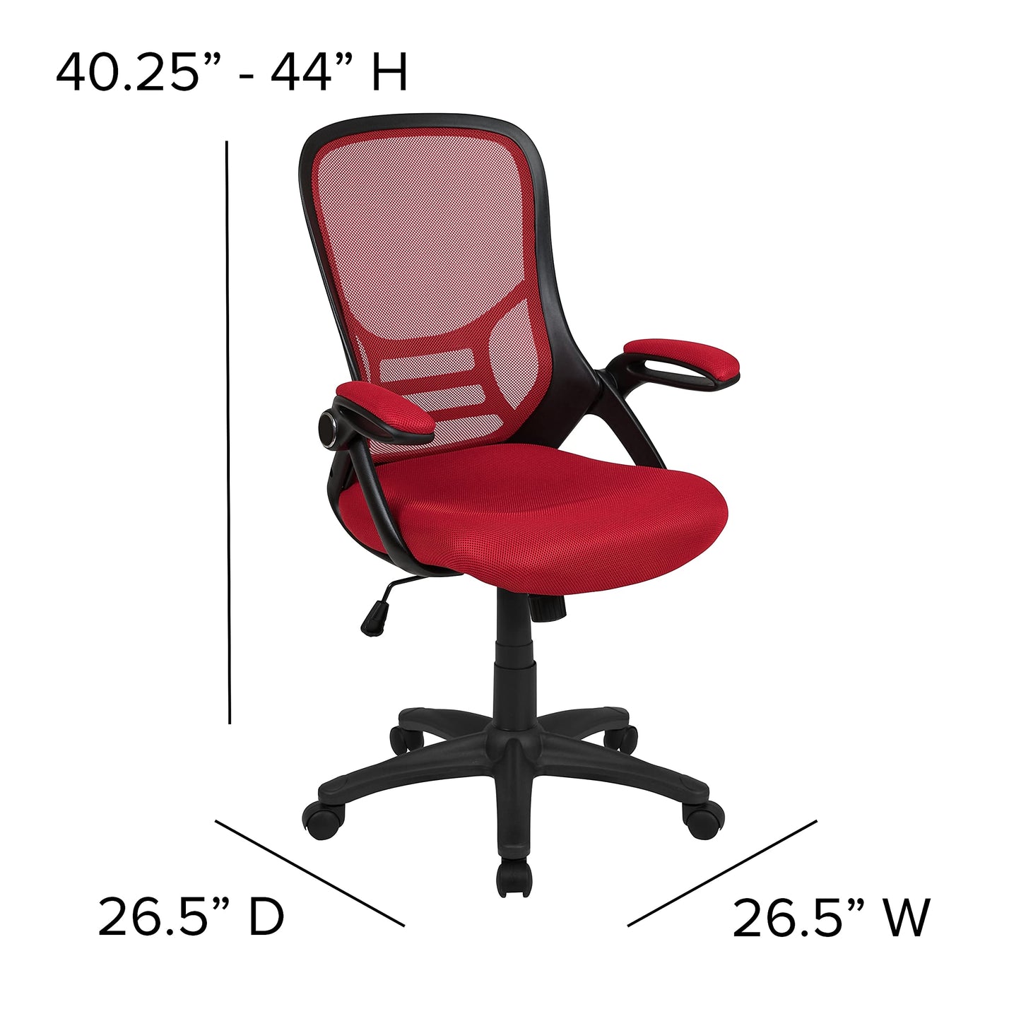 Flash Furniture Porter High Back Mesh Ergonomic Swivel Office Chair with Lumbar Support, Flip-Up Arms, Tilt Lock/Tilt Tension, Height Adjustable, Red/Black Frame