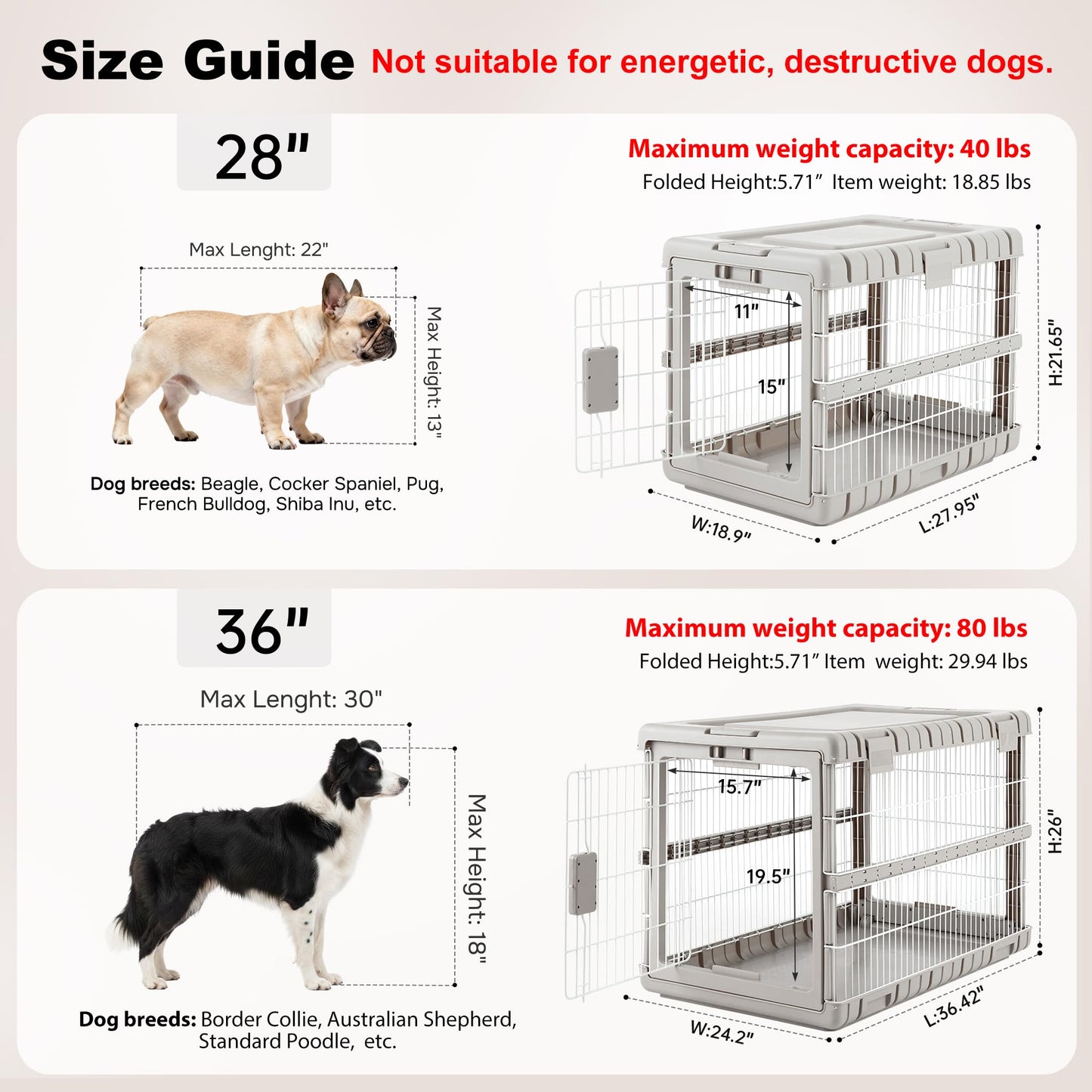 ZOMISIA Collapsible Dog Crate for Dogs - 28" L Heavy Duty Dog Kennel No Tools Required with 4 Sides Steel Foldable Cage for Dogs Indoor Furniture, Portable Carrier with 2 Smooth Wheels, Beige