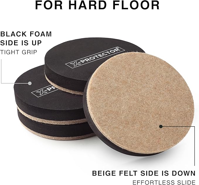 Felt Furniture Sliders Hardwood Floors X-PROTECTOR – 8 PCS 4 3/4 inch Furniture
