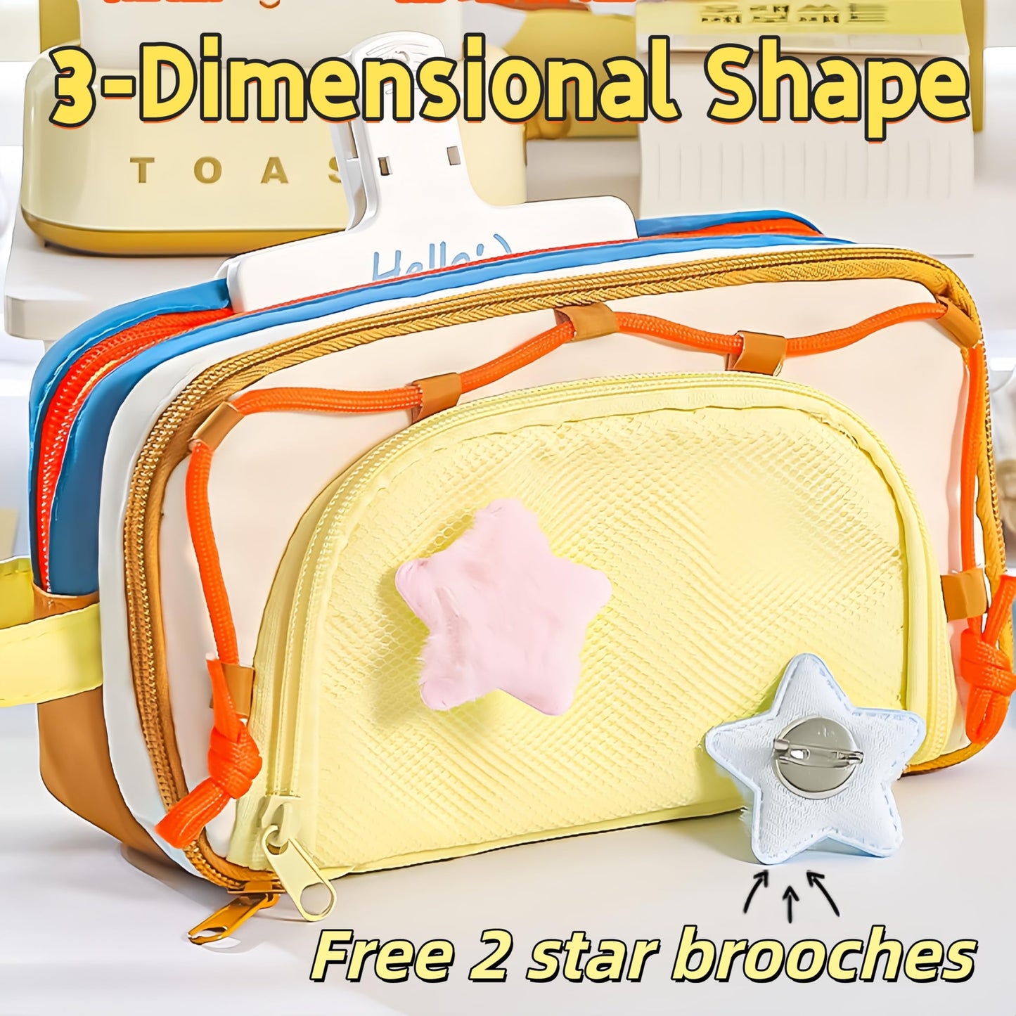 UIVXXUD Portable Multi-Layer Kawaii Star Pencil Case Organizer - Large Capacity Pencil Case with Compartments - Cute Pencil Pouch Functional Bag (Blue)