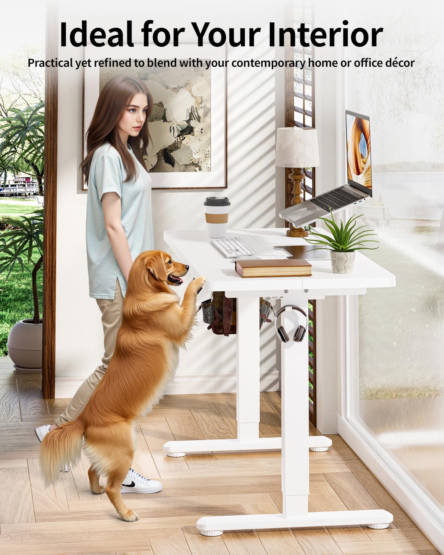 BIZUM Standing Desk Electric Adjustable Computer Desk-Stand up Desk Office Gaming Home Office Memory Desks 48x24 inches White