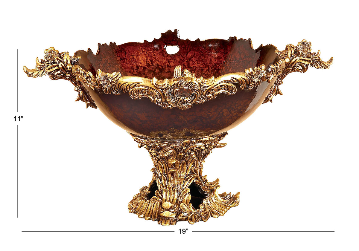 Deco 79 Polystone Leaf Decorative Decorative Bowl Intricately Carved Arabesque Decorative Container, Decorative Keepsake Box 19" x 14" x 11", Gold