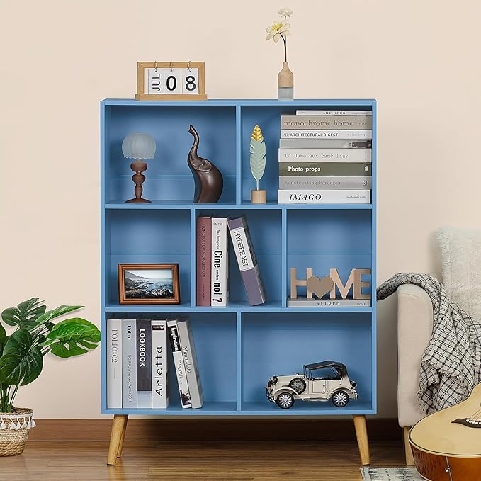 YAHARBO 7 Cube Bookshelf, Wooden Modern Bookcase