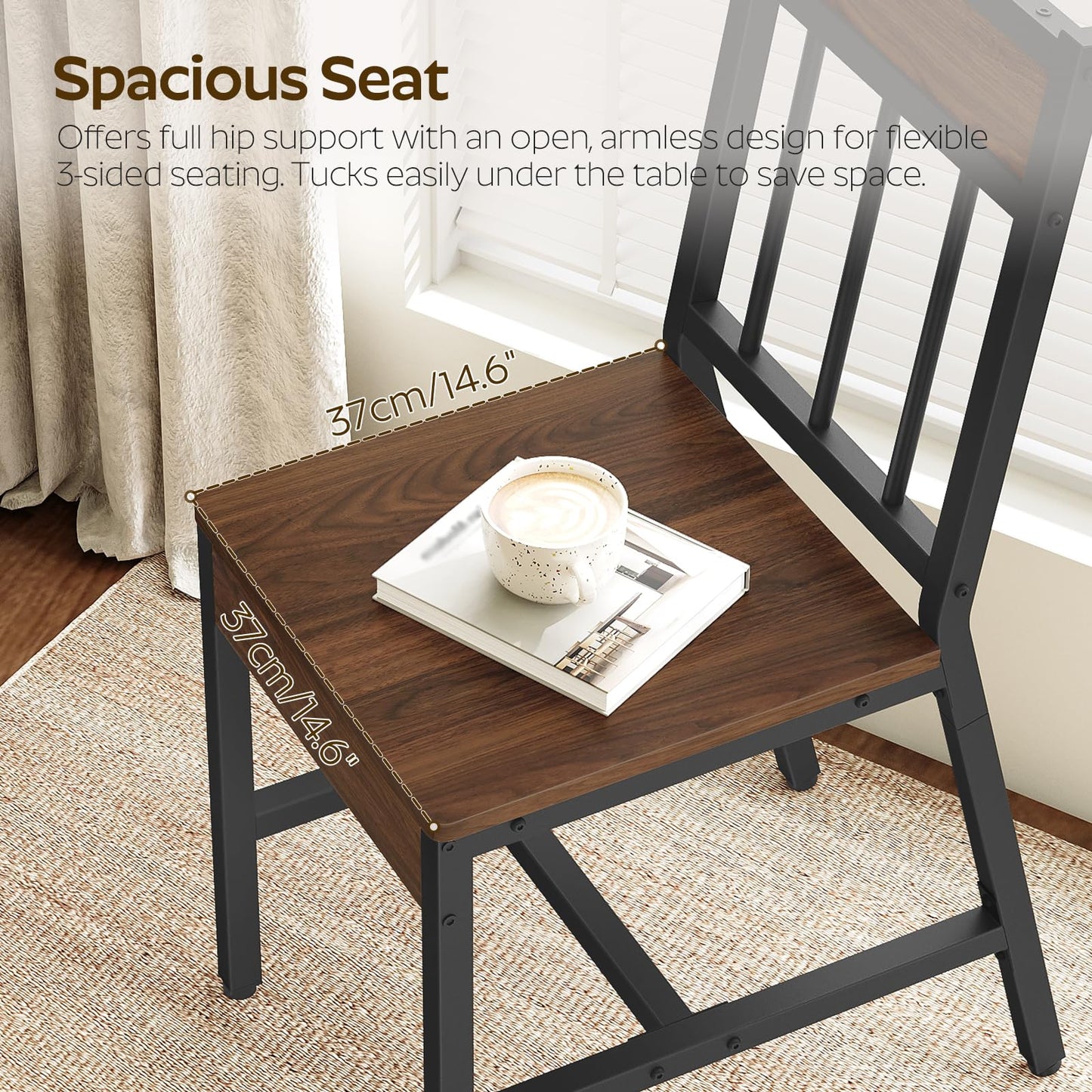 YATINEY Dining Chairs Set of 4, Kitchen Chairs with Metal Frame, Slanted Back, Industrial Dining Chair Set, for Kitchen, Living Room, Dark Walnut and Black CY03L4BH