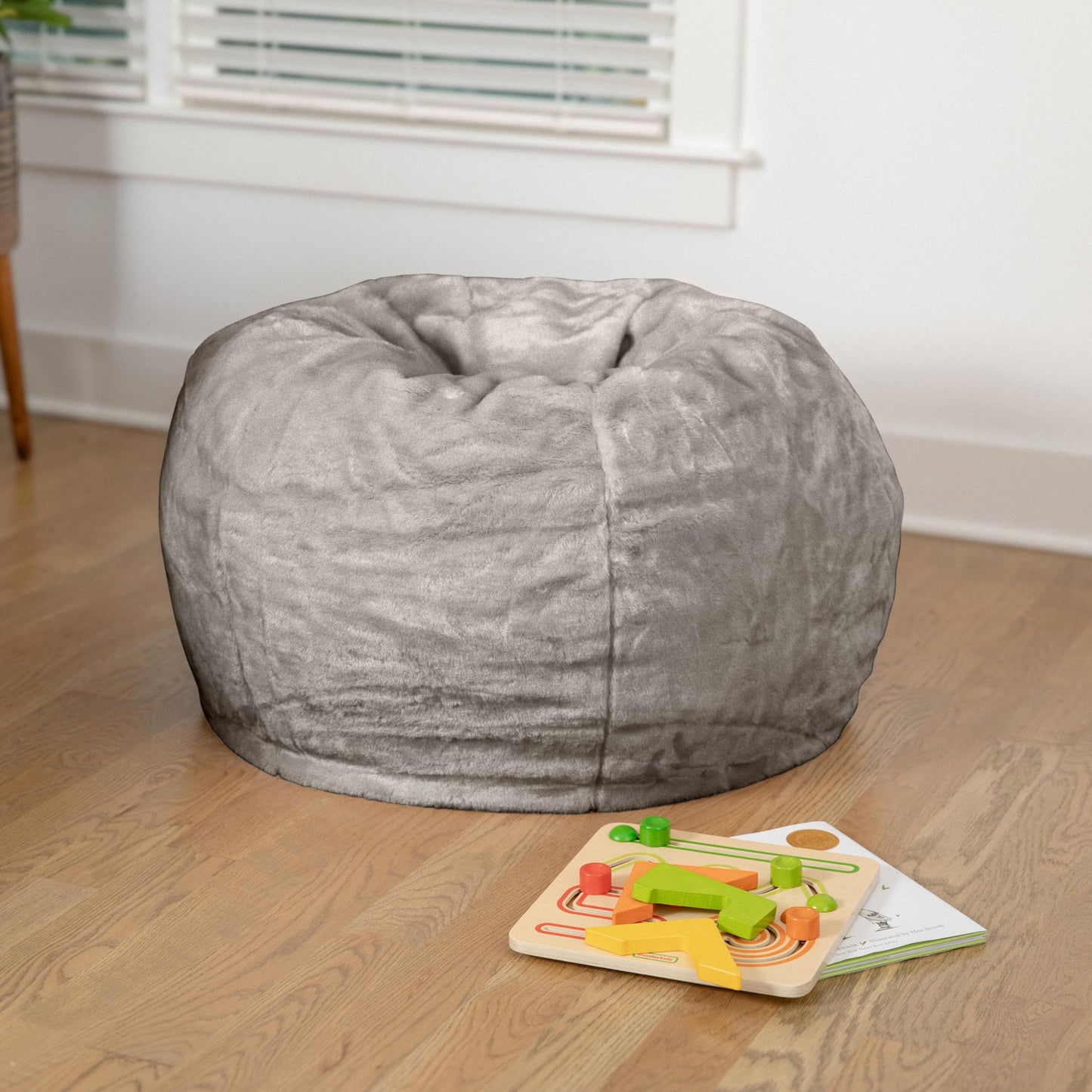 Flash Furniture Dillon Small Gray Furry Bean Bag Chair for Kids and Teens