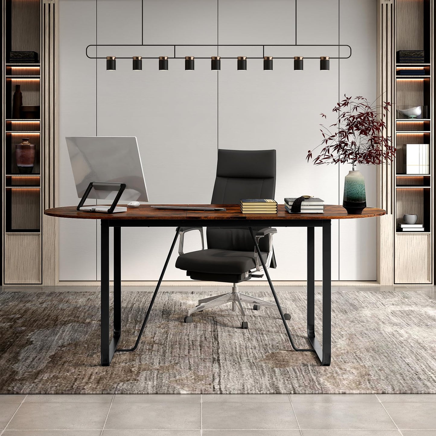 Giantex 71" Conference Table, Large Oval Meeting Table with Cable Management Grommet, Sturdy Metal Legs, Industrial Business Training Seminar Desk for Office Conference Room Boardroom
