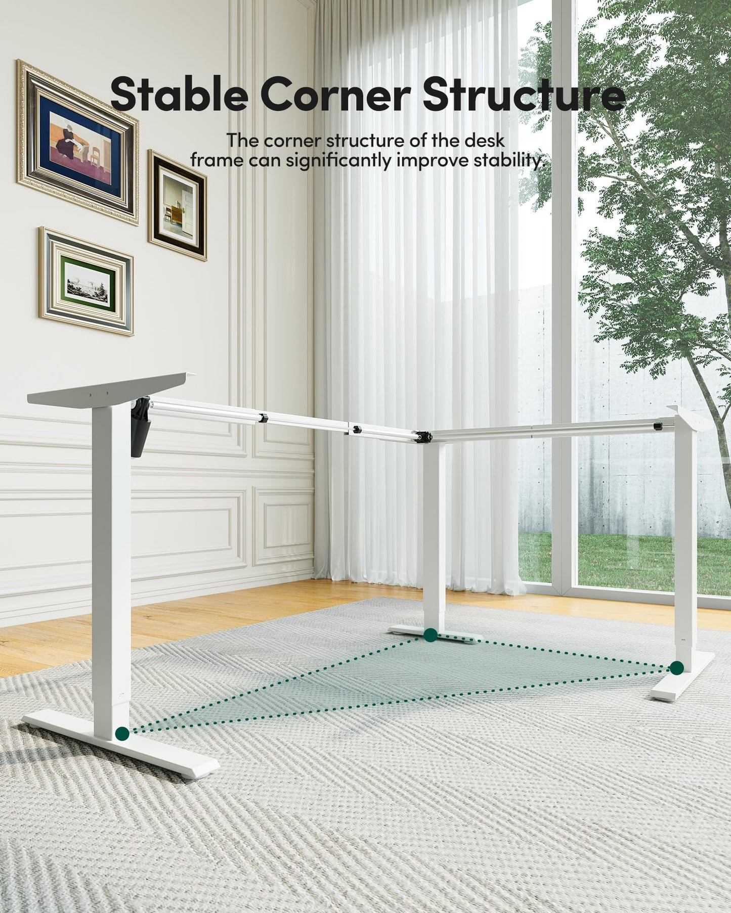 FEZIBO L Shaped Standing Desk, Electric Corner Desk with Drawers, 63 x 48 Inches Reversible Tabletop, Ergonomic Computer Desk, White Top