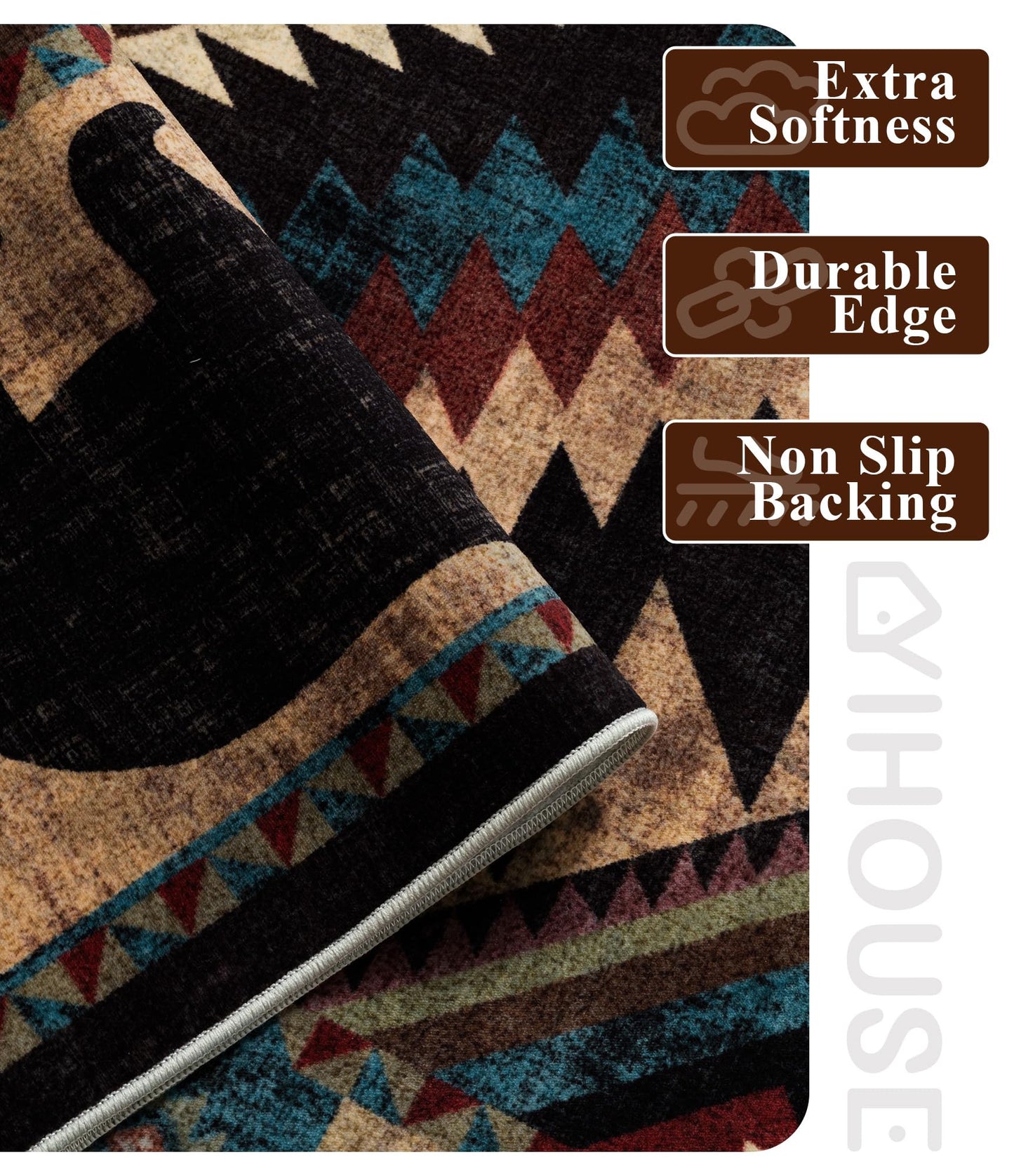 Hallway Runner Rug 2x6 Indoor Door Mat -Western Rug Bear Rustic Cabin Non-Slip Entryway Rug, Low Pile Tribal Print for Kitchen, Bedroom