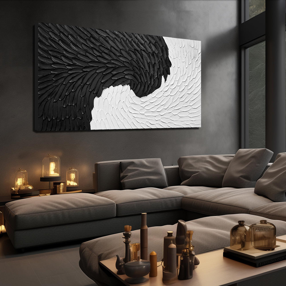 WVMAPTA Minimalism Canvas Wall Art for Dining Room Black and White Artwork for Wall Office Large Abstract Painting Wall Art for Living Room 29 x 58 Inch