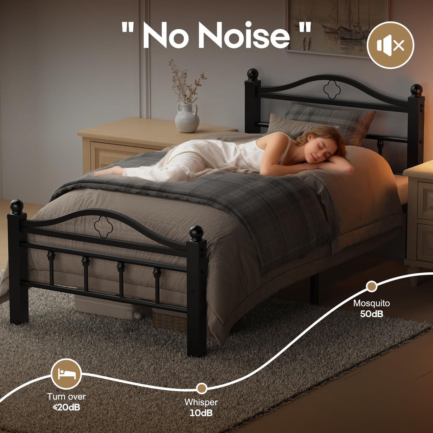 Slumber Haven Twin Bed Frame with Vintage Headboard