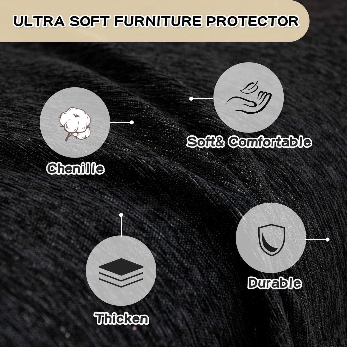 MYSKY HOME Couch Cover for Sectional Sofa, 2 Pieces Chenille Couch Covers for L Shape Sofa Cover, Furniture Protector for Pets, Kids, Sofa Slipcover for 3-4 Cushion Couch (71"x118"+91"x134", Black)