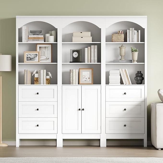 Bookshelf with Doors, Floor Standing Display Storage Cabinet