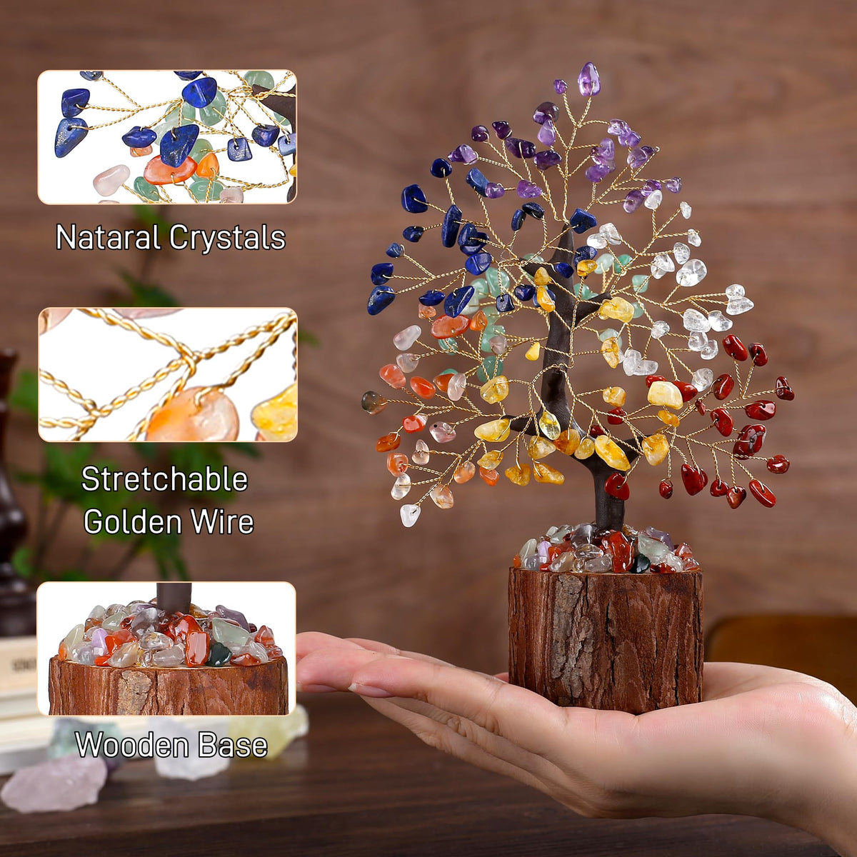 LAIDANLA 7 Chakra Crystal Tree of Life Positive Energy Good Luck Birthday Gifts Money Feng Shui Reiki Meditation Crystals Natural Stones Trees Home Office Desk Decor Spiritual Gifts for Women Men