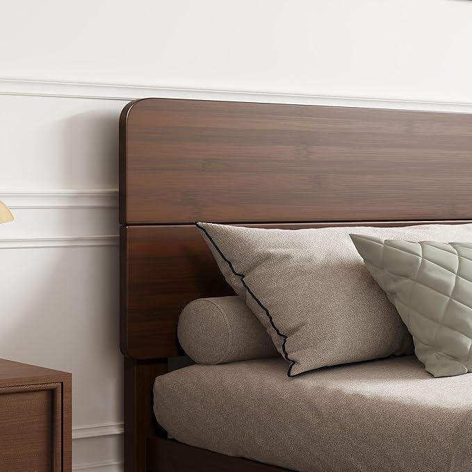 BOSRII 14in High Solid Bamboo Wood Platform Queen Size Bed Frame