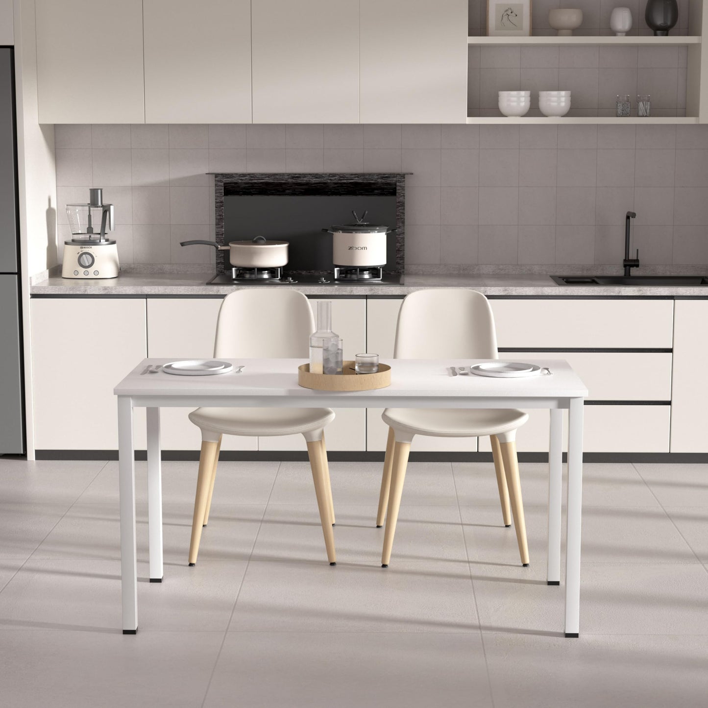 NewBeth Computer Desk for Small Space,Modern Simple Laptop Desk,Computer Table Study Writing Desk for Home Office,Dining Room,Living Room (White, 55 * 23.5in)