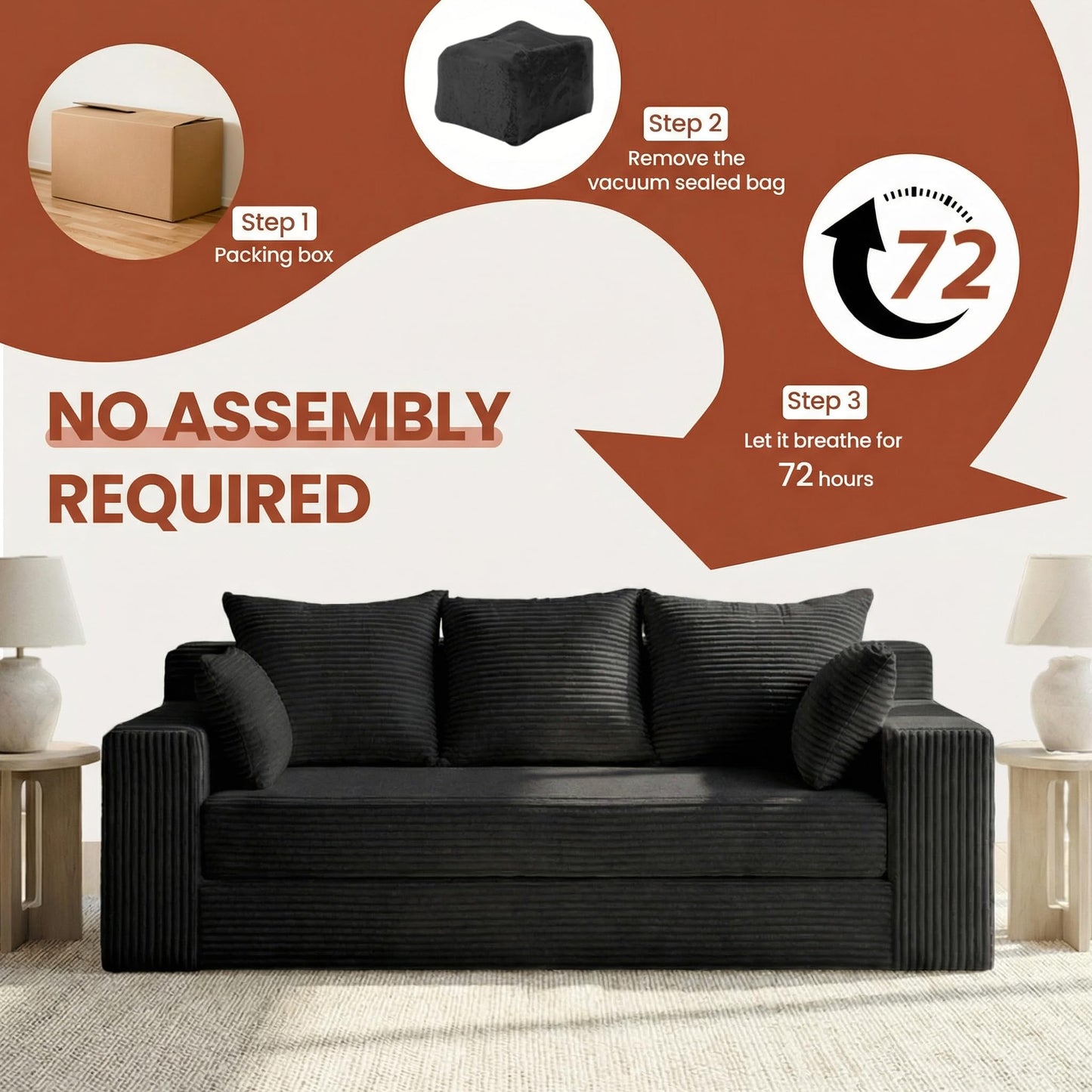 AOLVDOW Convertible Sofa Bed, 5 in 1 Small Boneless Couch Pull Out Loveseat Sleeper Sofa,Corduroy Futon Couch Folding Mattress with 4 Pillows for Living Room