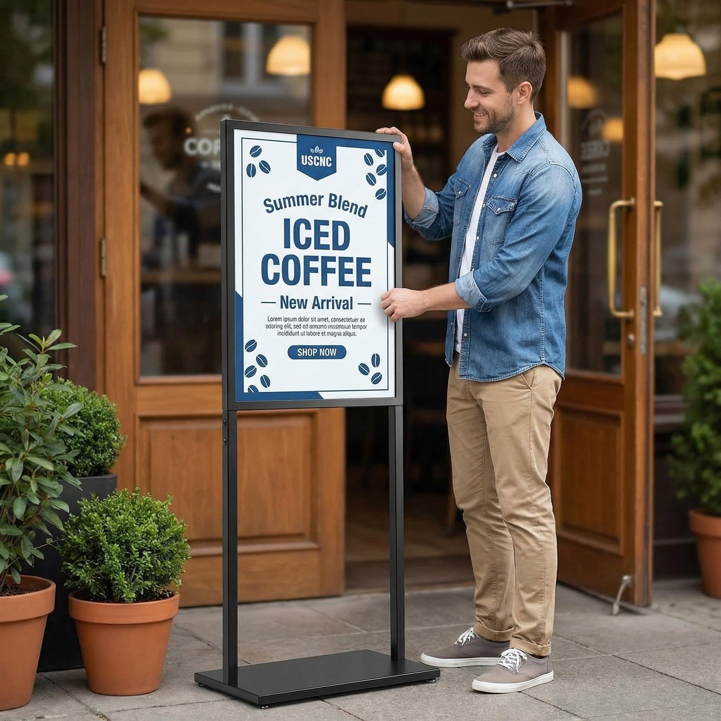 USCNC Black 22×28inch Sign holder floor stand, heavy Duty Pedestal poster banner stand for display,22×28inch slide-in double sided poster sign holder floor standing for board Display (Black 2 Pack)