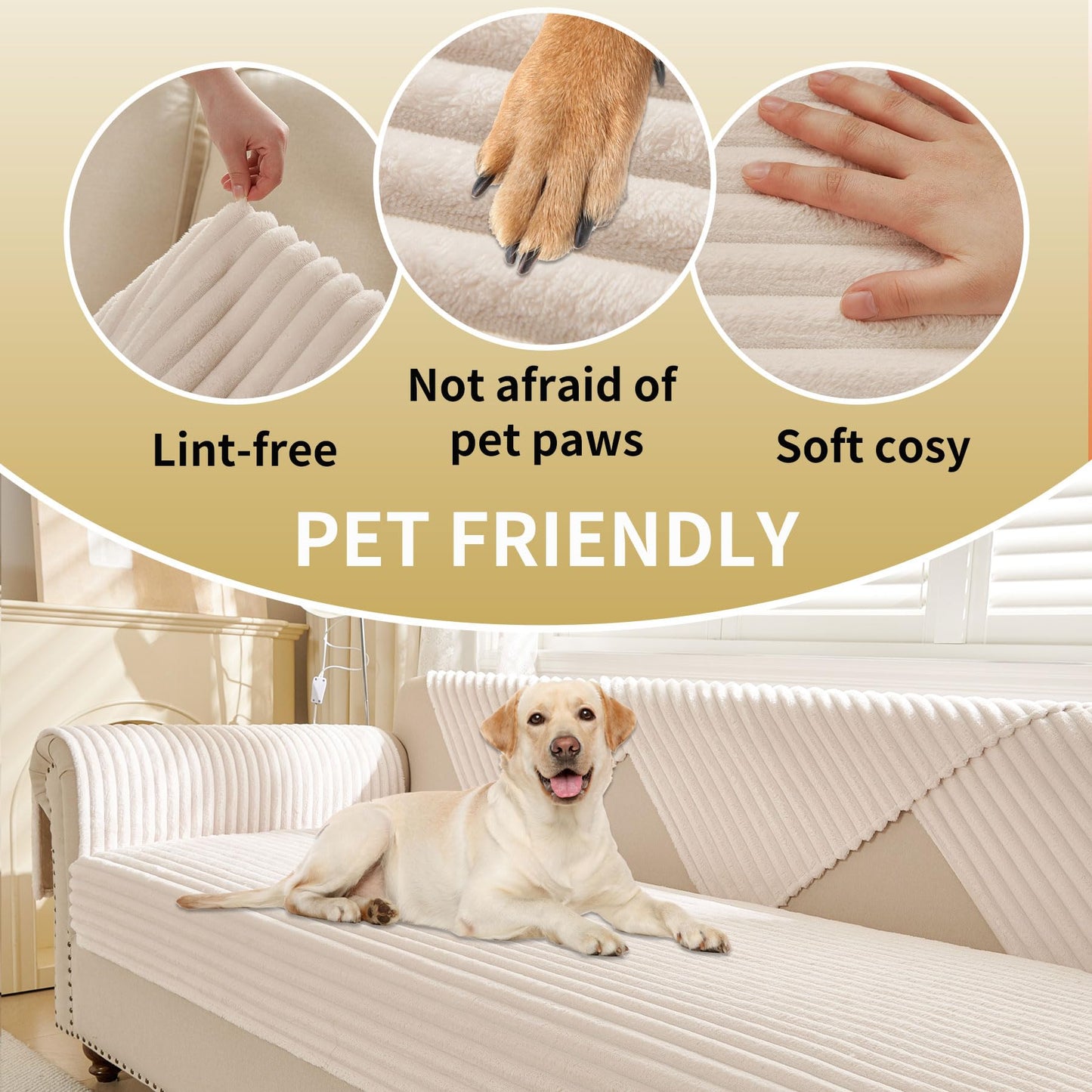HAOMAIJIA Waterproof Couch Cover for Dogs Washable,Faux Fur Pet Couch Covers for Sofa,Soft Dog Bed Cover Non-Slip Couch Covers for 3 Cushion Couch Sofa Pet Friendly (Off White, 35" x 95" 1 Pack)