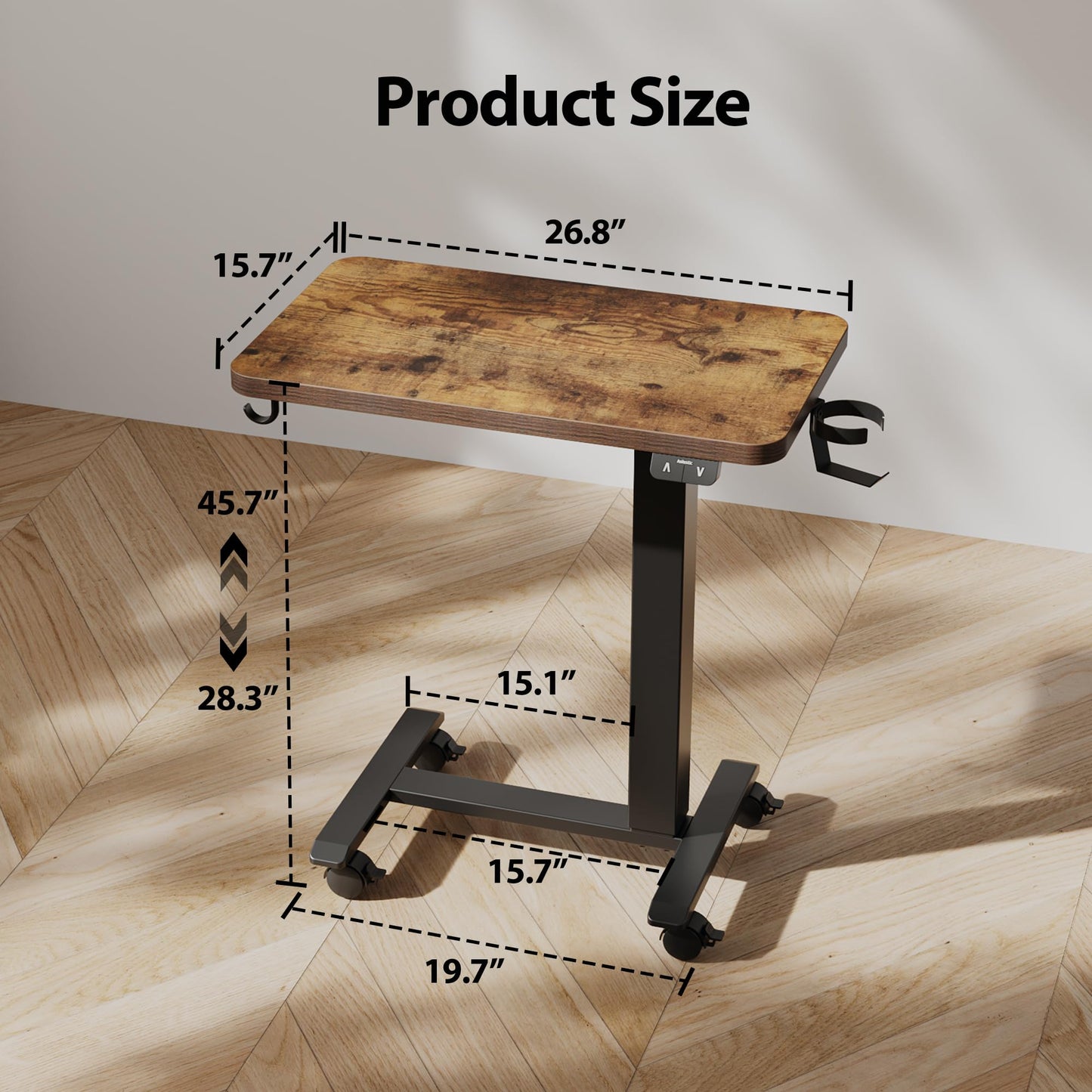 Agilestic Electric Standing Desk, 26 x 16 Inches Height Adjustable Desk, Sit Stand up for Work Office Home, Ergonomic Rising Computer Table with with Wheels, Rustic Brown