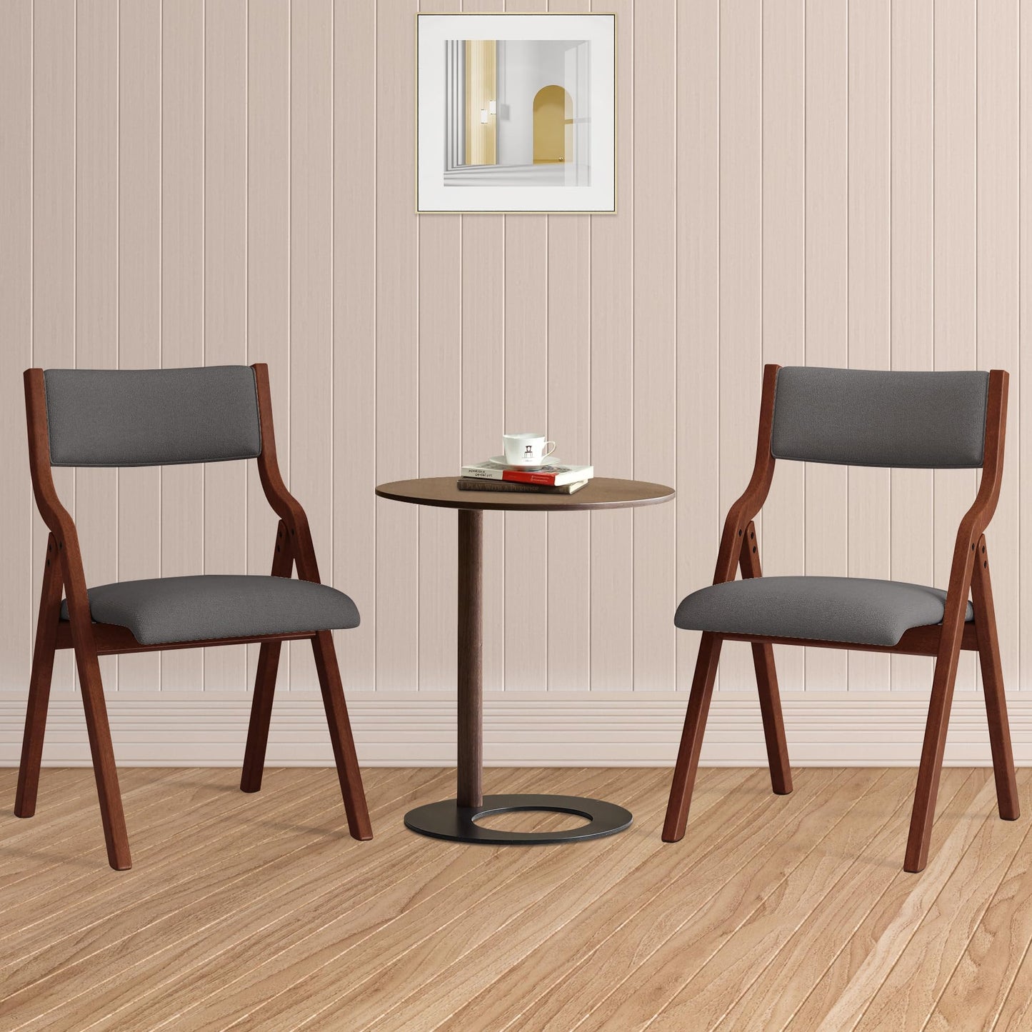 Ball & Cast Folding Dining Chairs Set of 2,Portable Kitchen Chairs with Padded Cushions,Ergonomical Design,Foldable Wood Dining Chairs for Dining Room,Restaurant,Kitchen,Office,Indoor,Dark Grey+Cherry