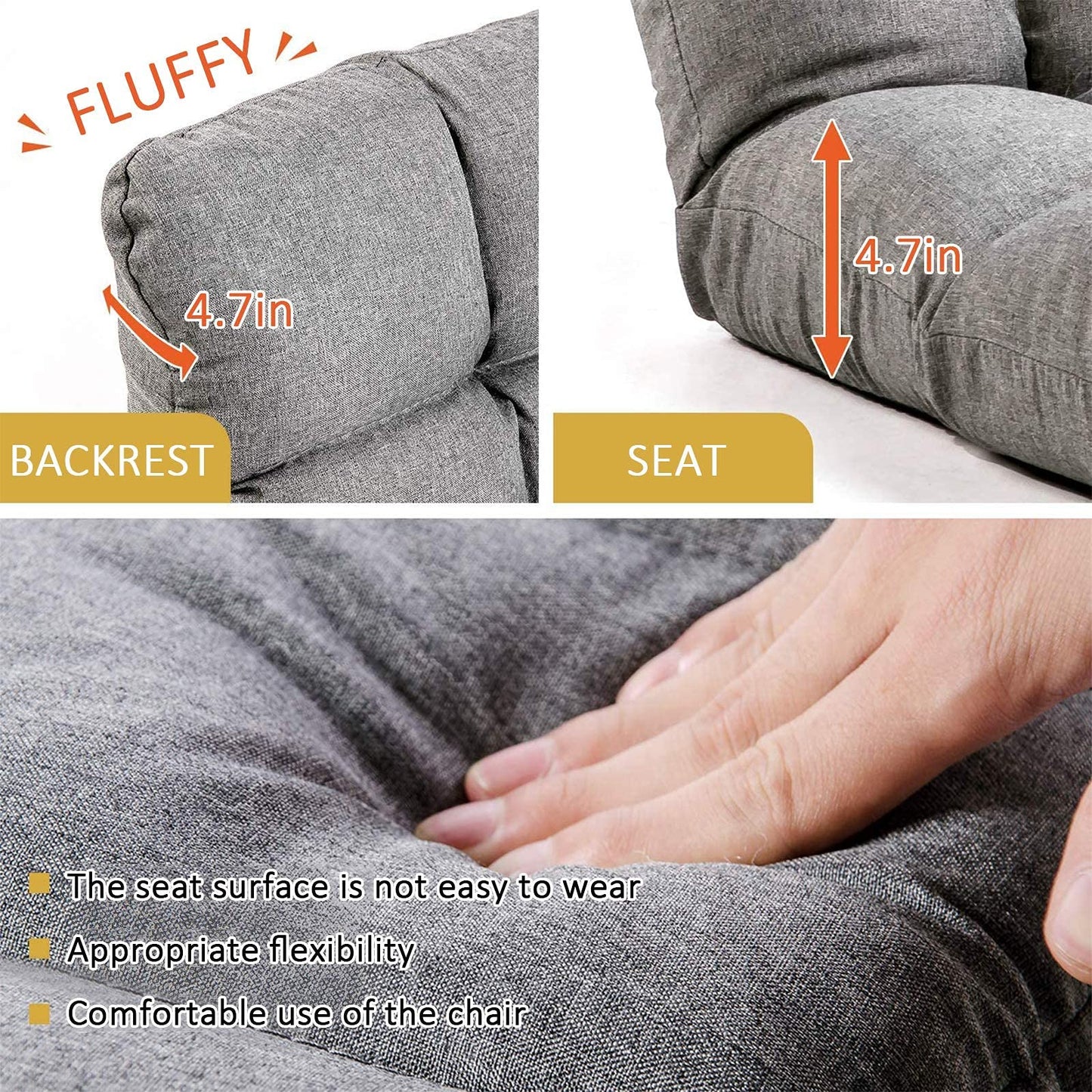 FLOGUOR Floor Chair Floor Lounger Chair 42-Position Recliner Adjustable Foldable Video Gaming Meditating, Reading, Padded Comfortable Seat, Indoors (Grey) 8812GR