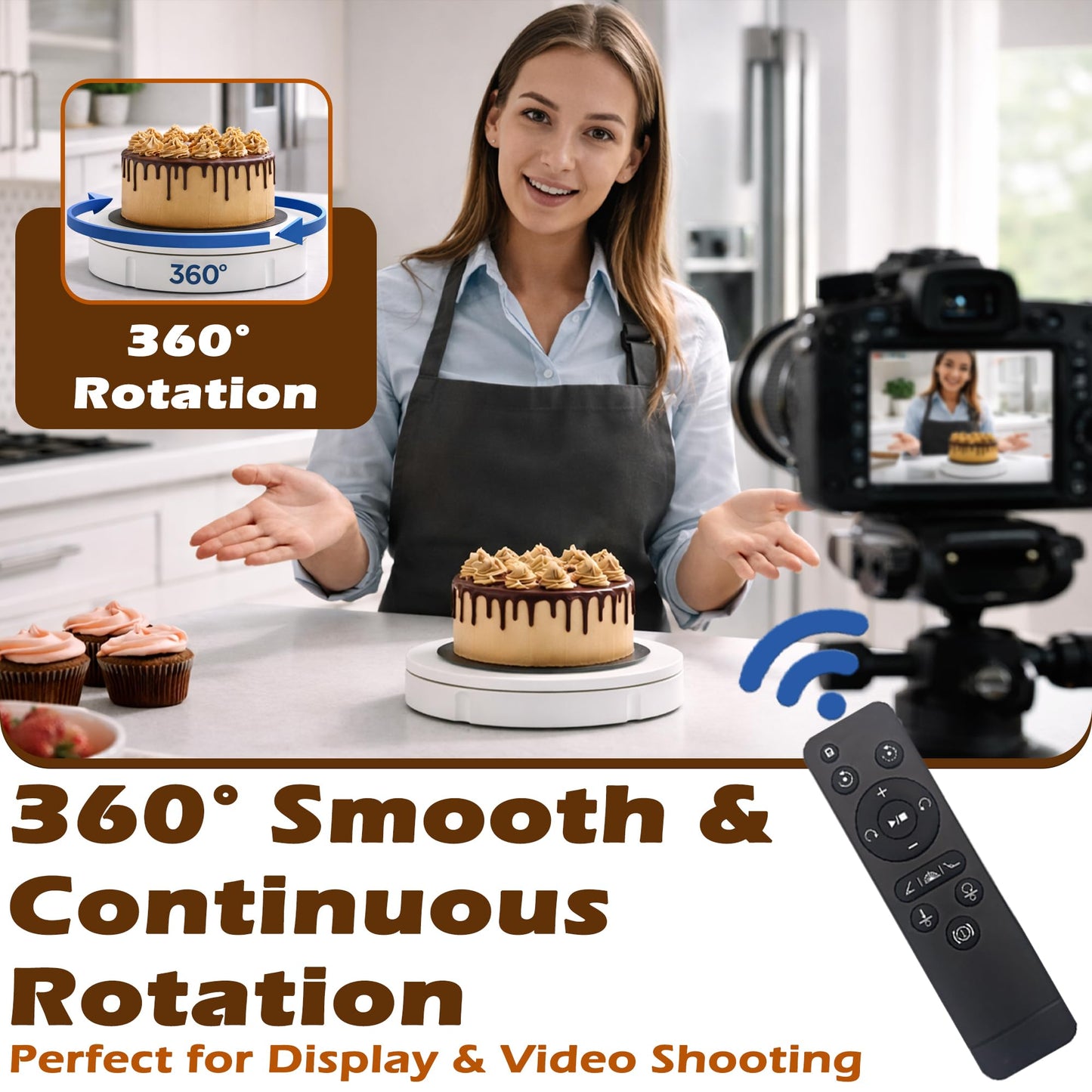 PROLEE Rotating Platform 12Inch/360lbs Capacity, 360 Degree Rotating Display Stand, Rotating Turntable for Photography, Remote Motorized Electric Turntable with 5 Colour Surface Covers and Carry Bag